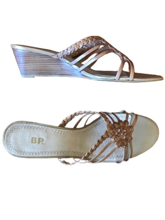 bp Shoes - BP Tan Brown Leather Wedge Sandals Size 8.5